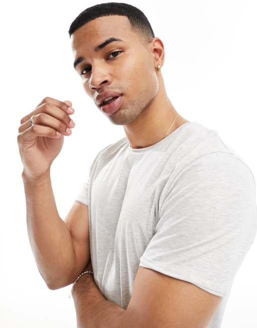 Brave Soul raw edge t-shirt in ecru marl
