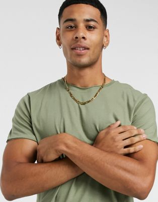 Brave Soul raw edge t-shirt in olive green