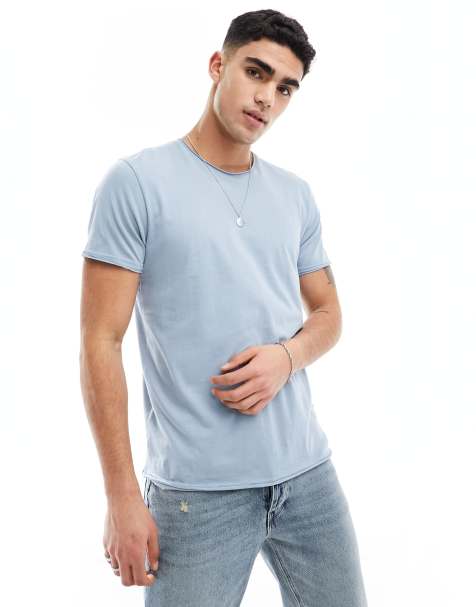 Brave Soul raw edge t-shirt in steel blue - view 1