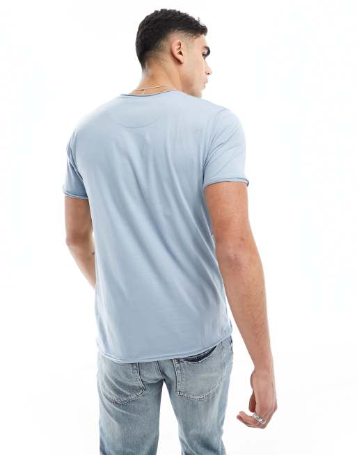 Brave Soul raw edge t-shirt in steel blue, 4 of 4