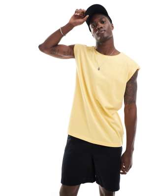 raw edge tank top in pineapple yellow