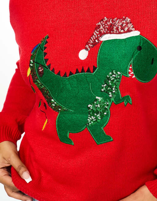 Brave Soul - Rød julesweater med dinosaur, 2 af 4