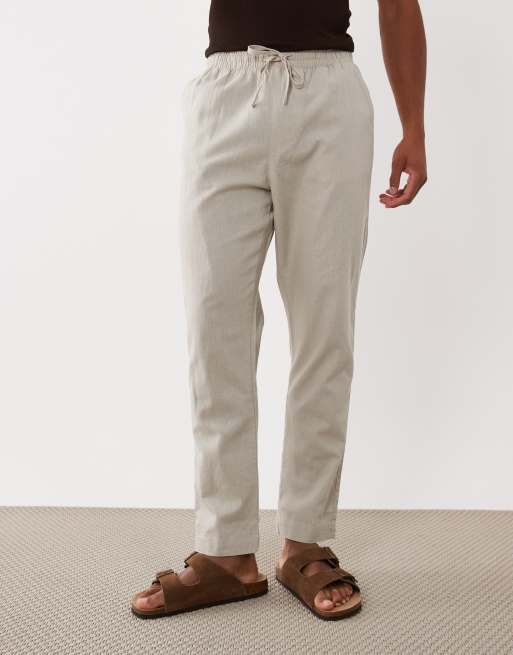 Brave Soul relaxed fit cotton-linen blend pants in stone, 3 of 5
