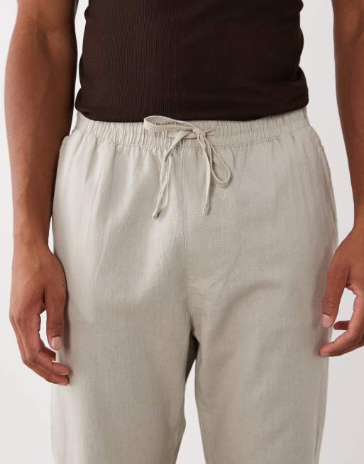 Brave Soul relaxed fit cotton-linen blend pants in stone, 4 of 5