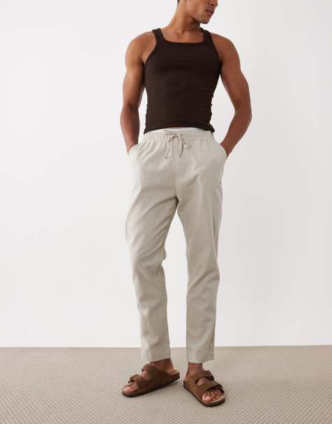 Brave Soul relaxed fit cotton trousers with linen in stone
