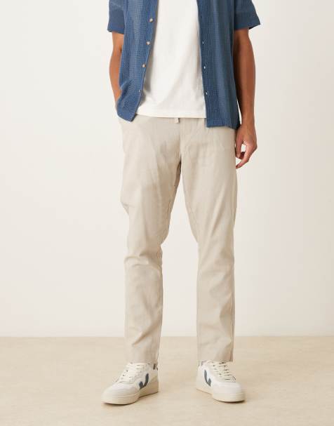Brave Soul Relaxed fit linen blend trousers in light stone - view 1