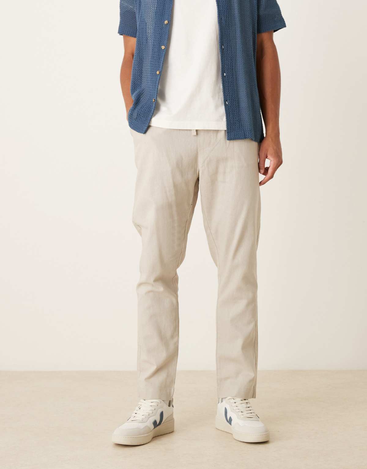 Brave Soul Relaxed fit linen blend trousers in light stone