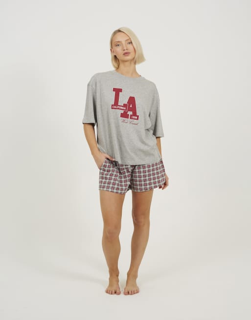 Brave Soul Relaxed fit tee and short pyjama set in grey, 3 of 4