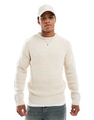 Brave Soul Brave Soul relaxed fit texture knit jumper in oatmeal-Neutral