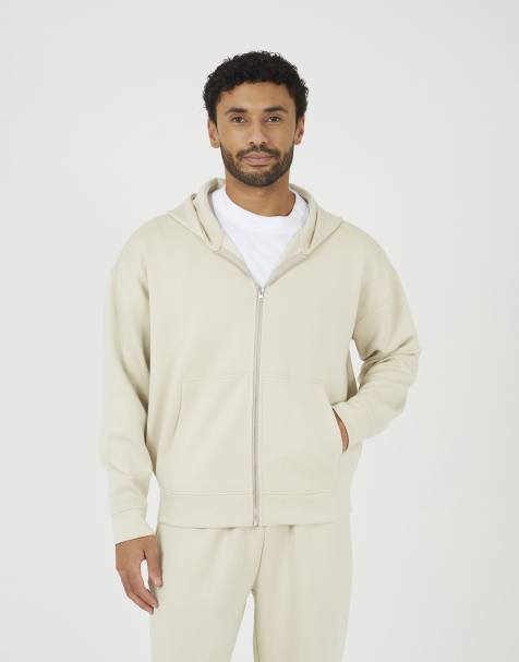 Brave Soul Relaxed fit zip through hoodie in beige - view 1