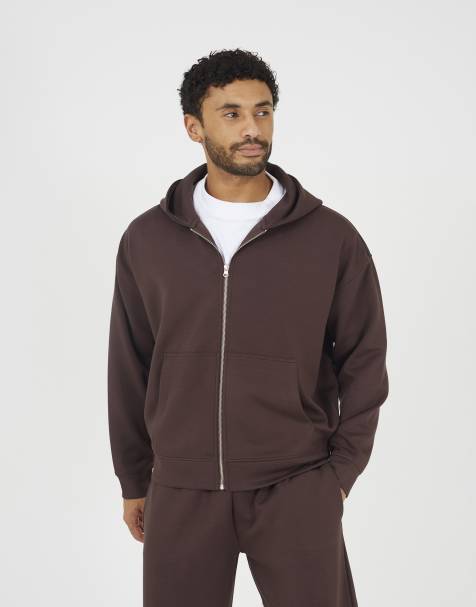 Brave Soul Relaxed fit zip through hoodie in brown - view 1