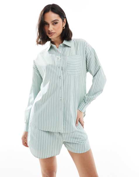 Brave Soul relaxed shirt in green stripe - part of a set - view 1