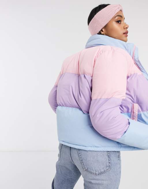 Pastel color block puffer jacket sale