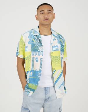 Brave Soul Revere collar graphic print shirt in white