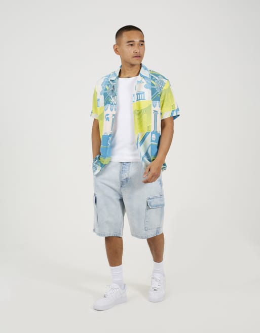Brave Soul Revere collar graphic print shirt in white, 3 of 4