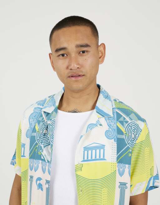 Brave Soul Revere collar graphic print shirt in white, 4 of 4