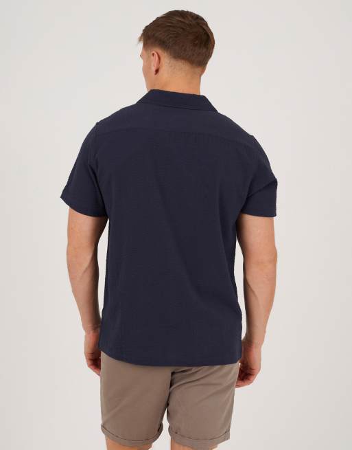 Brave Soul Revere collar patch pocket short sleeve shirt in navy, 2 of 4