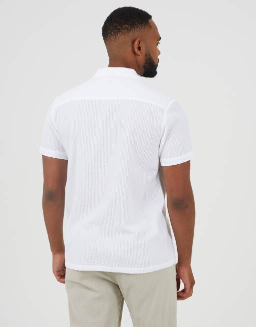 Brave Soul Revere collar patch pocket short sleeve shirt in off white, 2 of 4