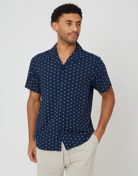 Brave Soul Revere collar polka dot short sleeve shirt in navy - view 1