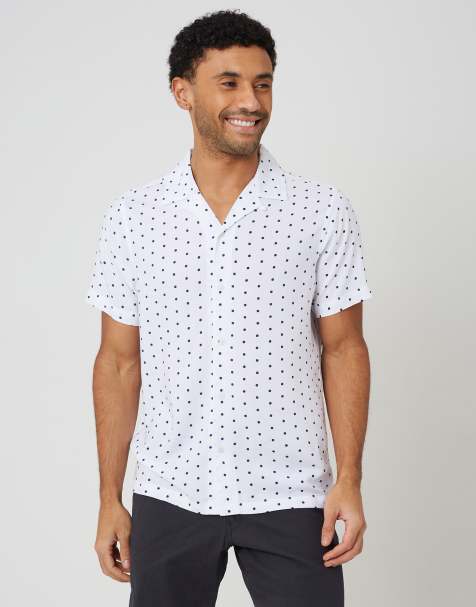 Brave Soul Revere collar polka dot short sleeve shirt in white