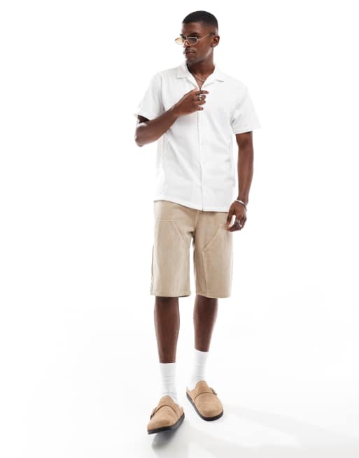 Brave Soul Revere collar short sleeve shirt in off white, 3 of 4