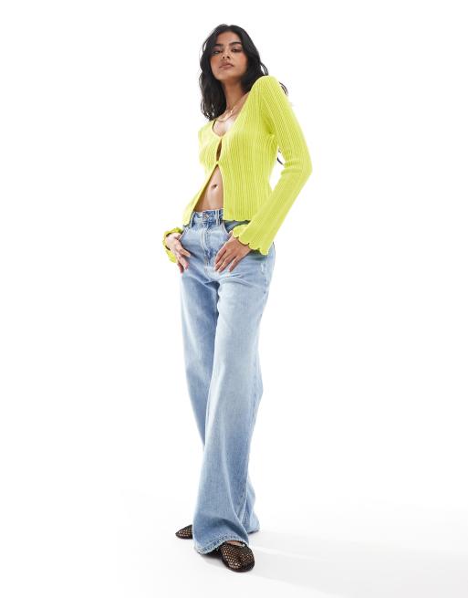 Brave Soul rib cardigan in lime green
