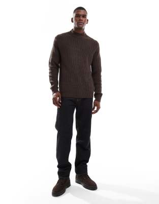 Brave Soul Rib Knit Crew Neck Sweater In Brown