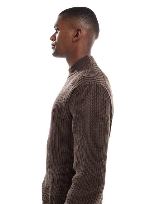 Brave Soul rib knit crew neck sweater in chocolate brown, 4 of 5