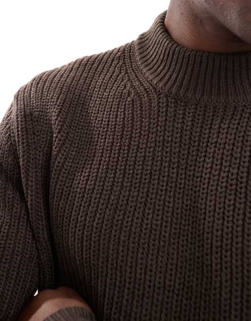 Brave Soul rib knit crew neck sweater in chocolate brown | ASOS