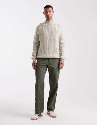 Brave Soul Rib Knit Crew Neck Sweater In Green