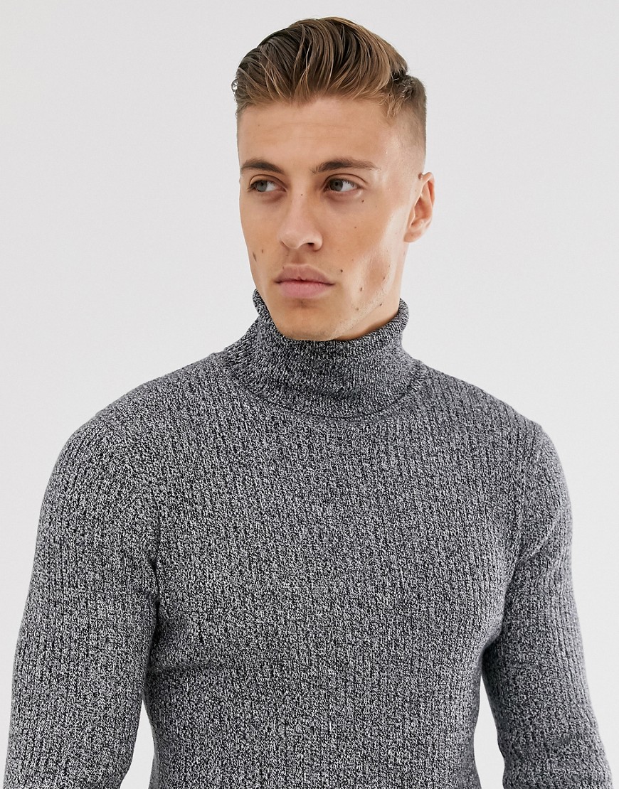 Brave Soul rib roll neck in 100% cotton in charcoal-Grey