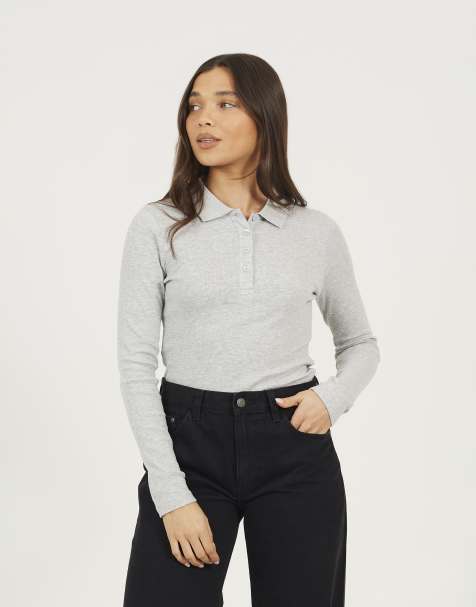 Brave Soul Ribbed button down collared top in grey - view 1