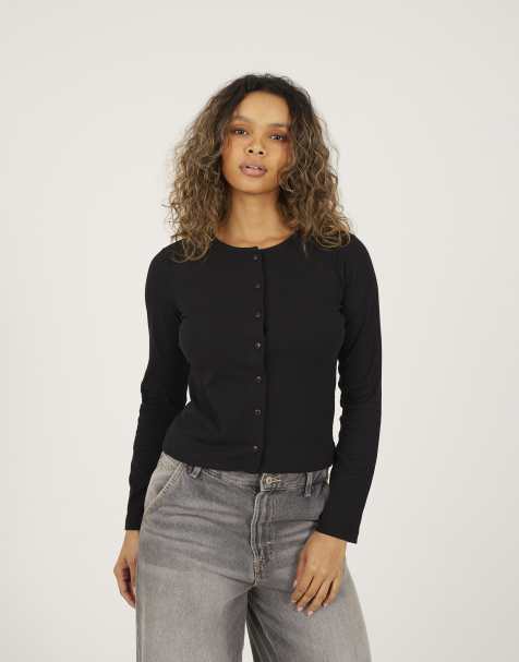 Brave Soul Ribbed button down top in black