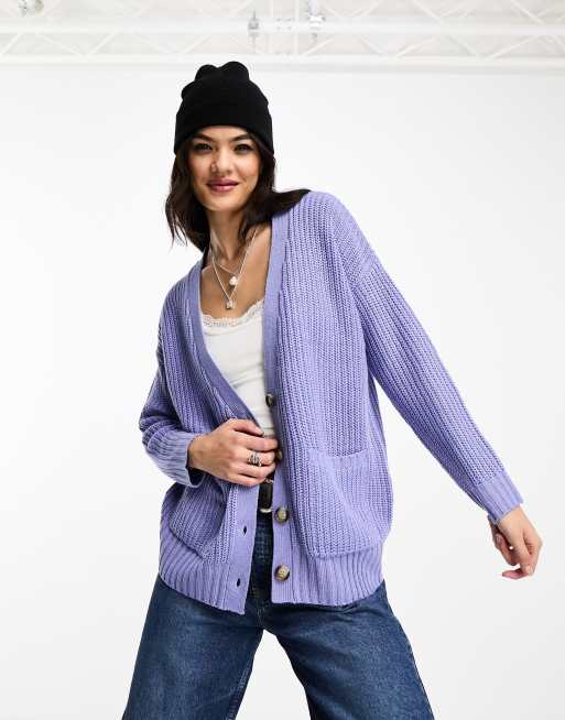 Brave Soul ribbed cardigan in lavender blue