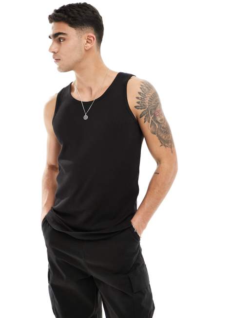 Brave Soul ribbed classic singlet in black