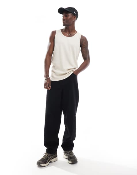Brave Soul ribbed classic singlet in light stone - view 1