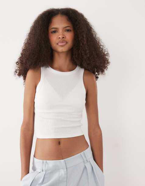 Brave Soul ribbed crop singlet top in white - view 1