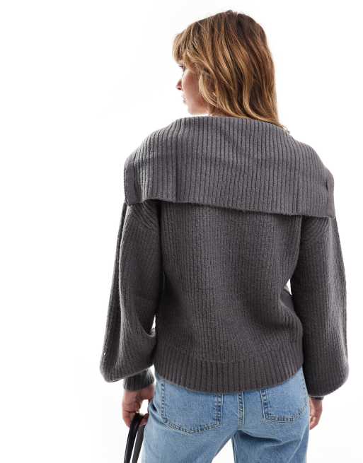 Brave Soul ribbed half zip jumper in dark grey