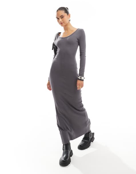 Brave Soul ribbed jersey dress in slate gray - view 1