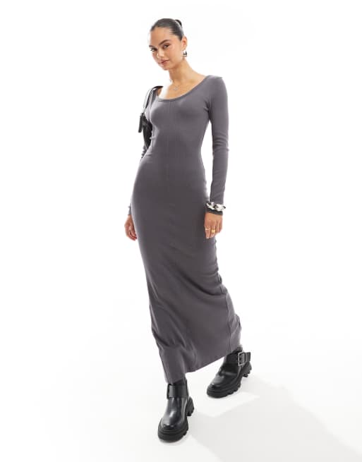 Brave Soul ribbed jersey dress in slate gray