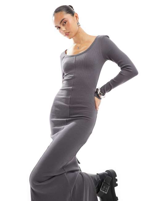 Brave Soul ribbed jersey dress in slate grey, 2 of 4