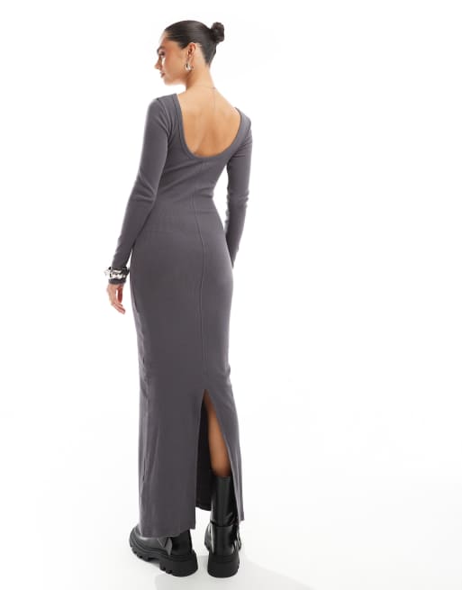 Brave Soul ribbed jersey dress in slate grey, 3 of 4