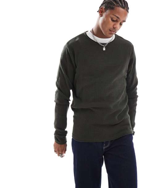 Brave Soul ribbed jumper with raglan sleeve in khaki - view 1