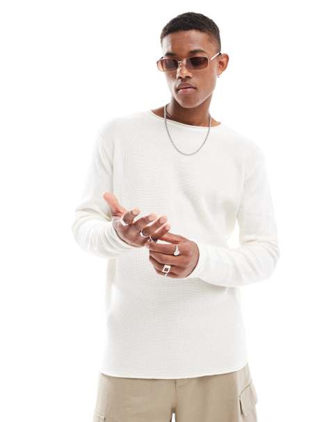 Brave Soul ribbed jumper with raglan sleeve in white - view 1
