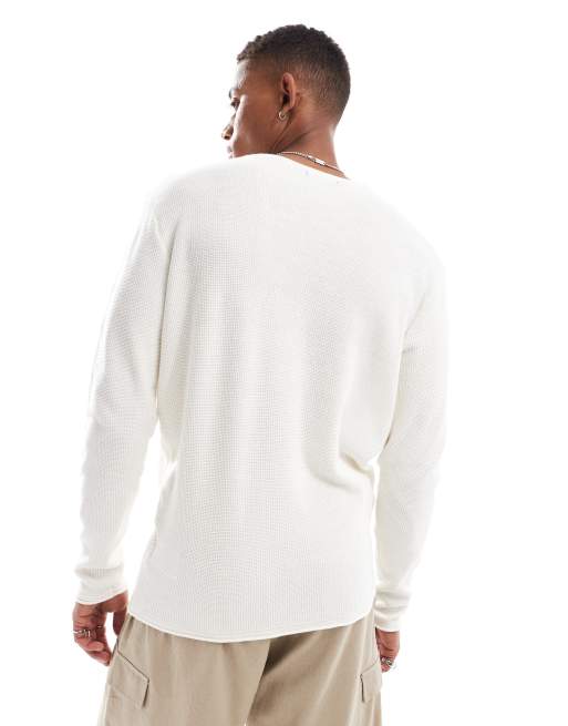 Brave Soul ribbed jumper with raglan sleeve in white ASOS