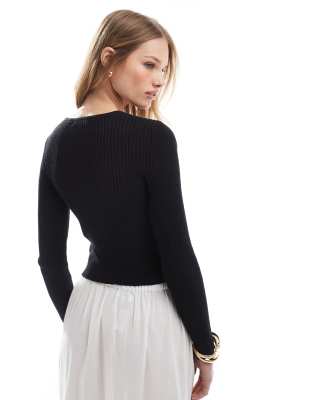 Brave Soul Ribbed Knit Button-down Cardigan In Black
