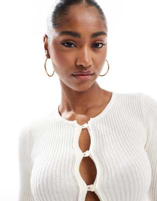 Brave Soul Ribbed Knit Button Down Cardigan In White
