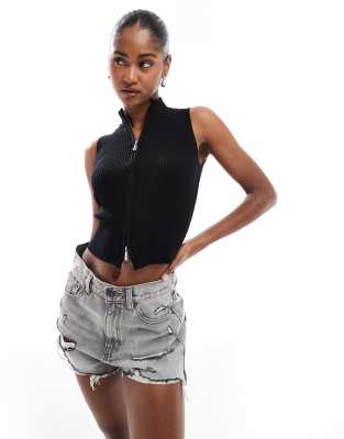 Brave Soul Ribbed Knit Vest With Zip In Black