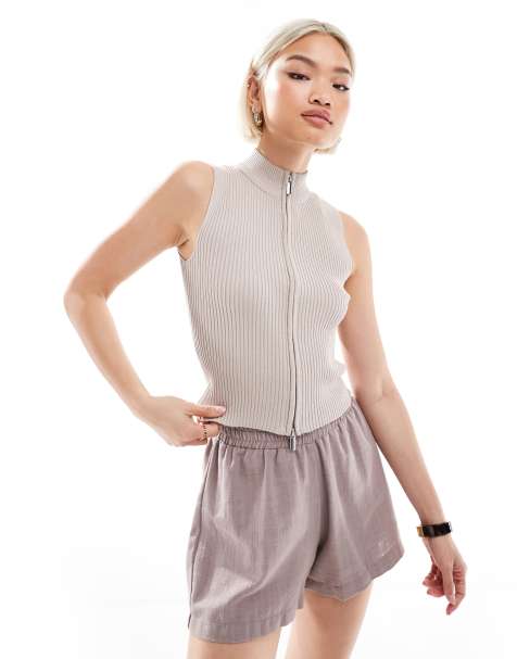Brave Soul ribbed knitted waistcoat with zip in mink - view 1