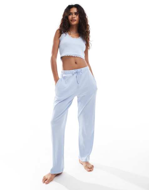 Brave Soul ribbed lace trim pyjama set in light blue - view 1